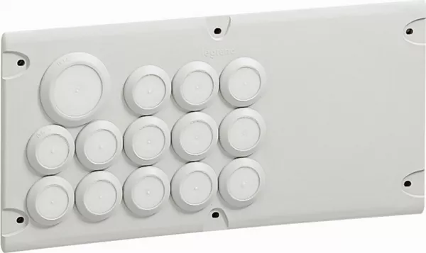 legrand-plaque cabstop ip55 avec 13 entr�es �5mm � �14mm et 1 sortie �14mm � �24mm (036494)