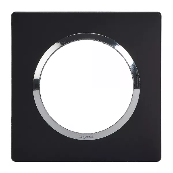 legrand-plaque carr�e dooxie 1 poste finition noir bague chrom� (600895)