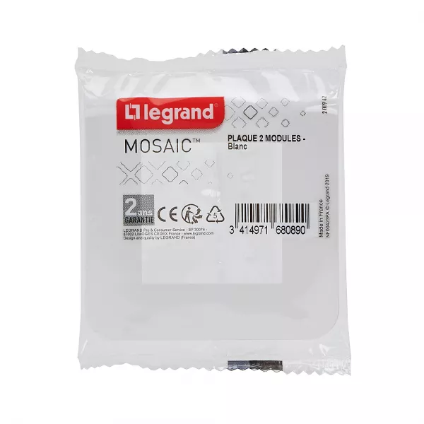 legrand-plaque mosaic 2 modules blanc - emballage grand public (200942)