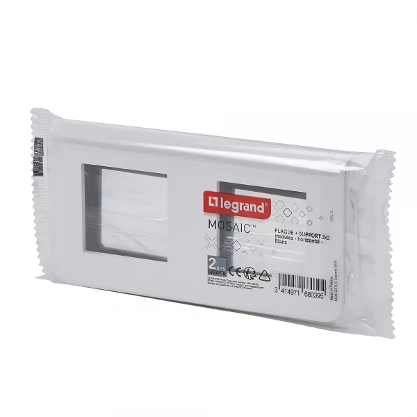 legrand-plaque mosaic avec support pour 2 x 2 modules montage horizontal - blanc (099474)