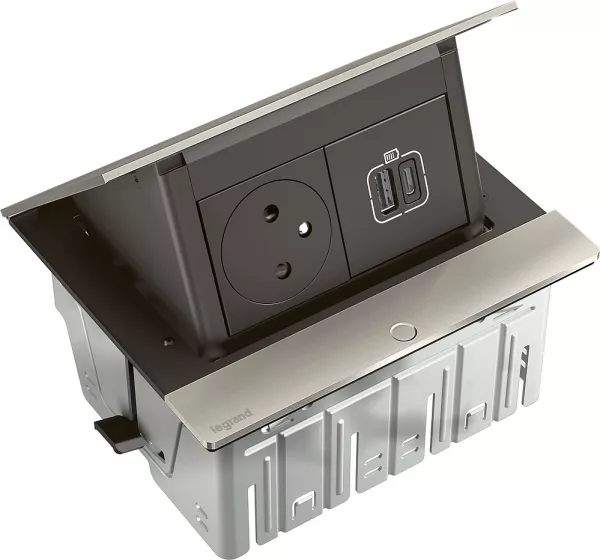 legrand-pop up incara 2p+t surface + chargeur usb type-a+c - 4 modules aluminium bross� (654816)