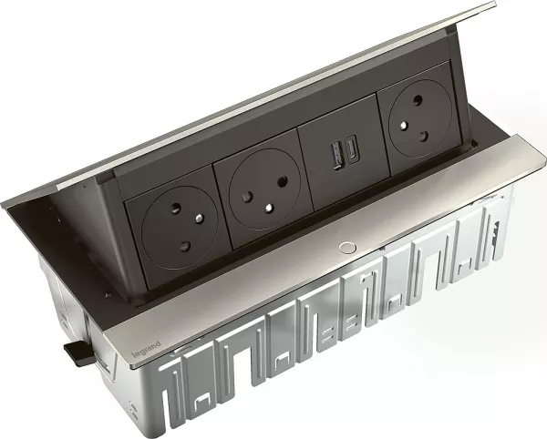 legrand-pop up incara 3x2p+t surface-chargeur usb type-a+c - 8 modules aluminium bross� (654820)
