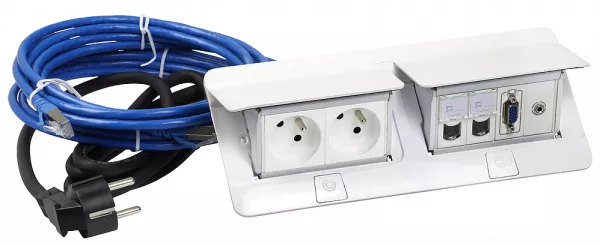 legrand-pop up mobilier pr�-c�bl� -2x2p+t +2xrj45+hd15+jack 3,5 -2x4 mod -blanc brillant (654010)
