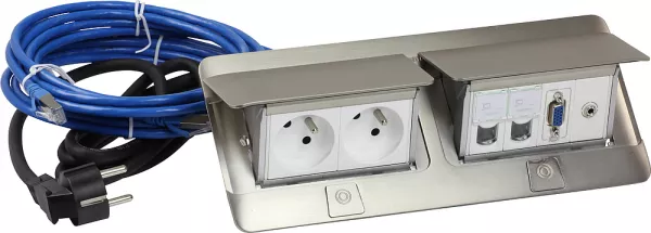legrand-pop up mobilier pr�-c�bl� 2x2p+t + 2xrj45 + hd15 + jack - finition inox mat (654011)