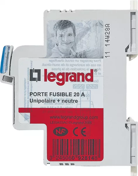 legrand-porte-fusibles 1p+n - 20a - 1 module - pour cartouches 8,5x31,5mm (092814)