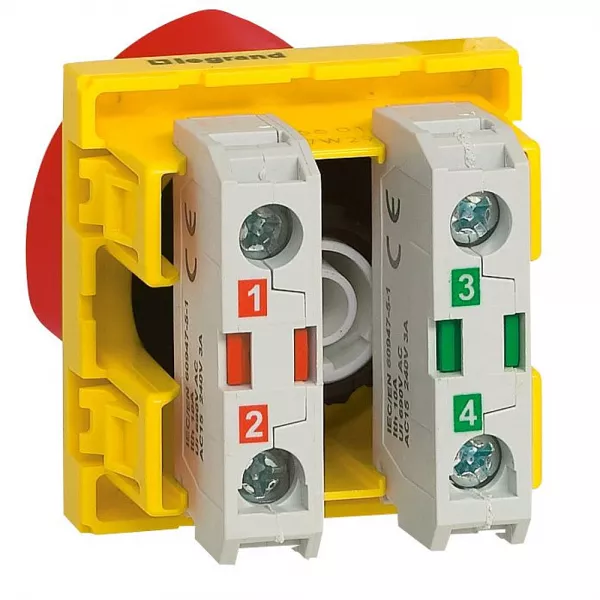 legrand-poussoir coup de poing d\'arr�t d\'urgence mosaic - � cl� - 2 modules -rouge/jaune (076601)
