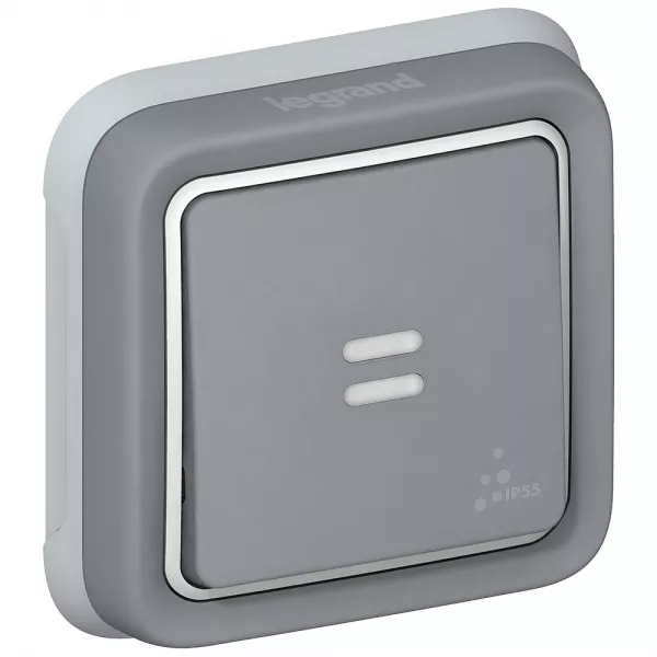 legrand-poussoir inverseur �tanche no+nf lumineux plexo complet ip55 encastr� 10a - gris (069821)
