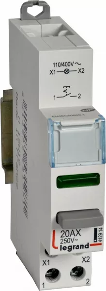 legrand-poussoir modulaire - double fonction voyant 1 no + led vert 110/400v~~ -1 module (412914)