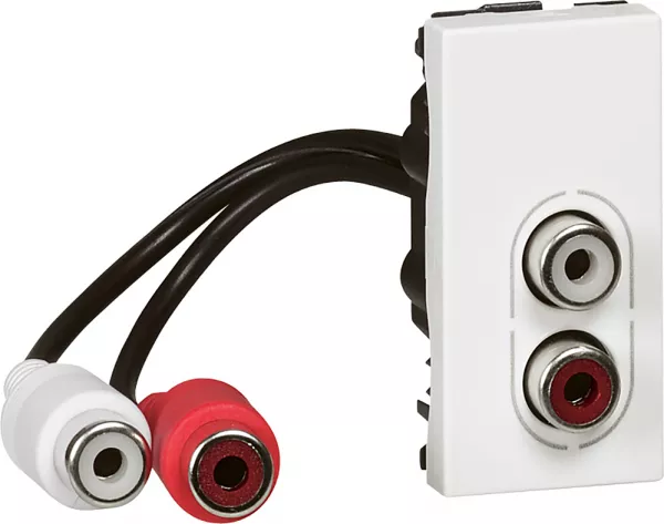 legrand-prise 2 rca femelle pr�connectoris�e mosaic 1 mod - liaison audio st�r�o - blanc (078747)