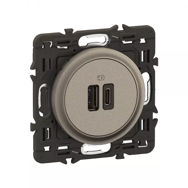 legrand-prise 2 usb c�liane 15w type-a+c enjoliveur titanium et support (cy0153)