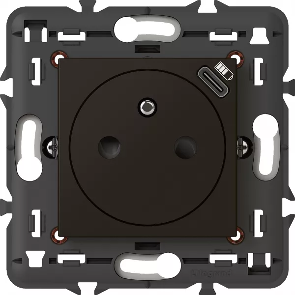 legrand-prise 2p+t surface avec prise usb type-c mosaic 2 modules avec support - noir (079161l)