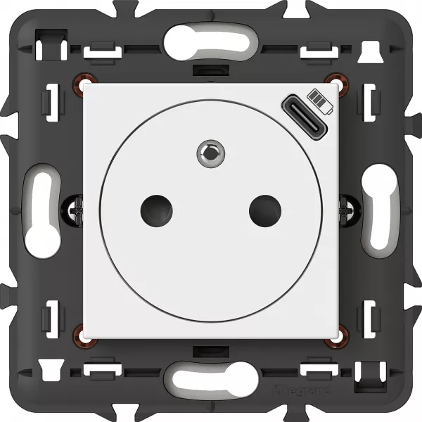 legrand-prise 2p+t surface avec prise usb type-c mosaic 2 modules avec support -blanc (077161l)