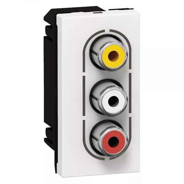 legrand-prise 3 rca femelle mosaic - liaison vid�o composite + audio st�r�o -blanc 1 mod (078754)