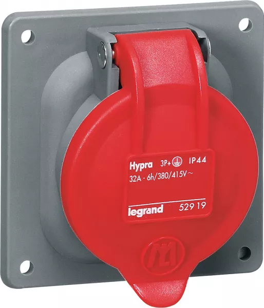 legrand-prise � entraxes unifi�s fixe hypra ip44 32a - 380v~ � 415v~ - 3p+t - plastique (052919)