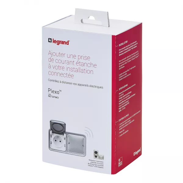 legrand-prise connect�e plexo with netatmo 16a 3680w - complet saillie 2 postes gris (069796)