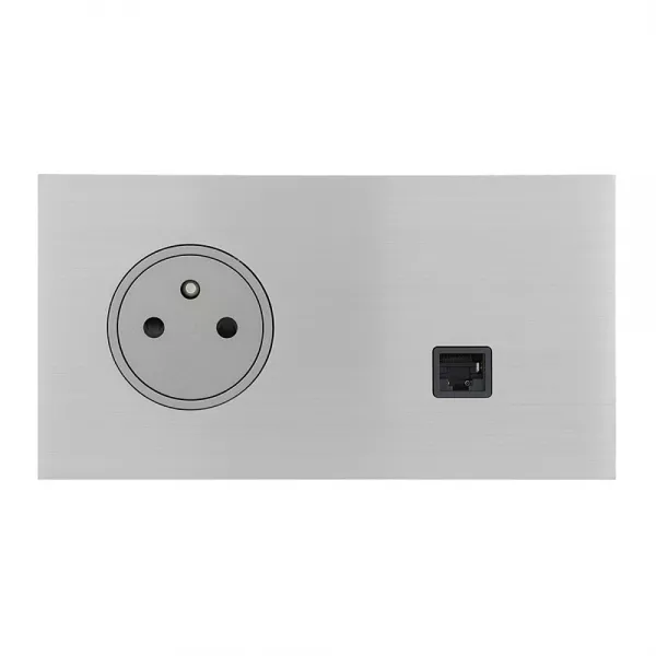 legrand-prise de courant 2p+t et prise rj45 - epure acier bross� art d\'arnould (67438)