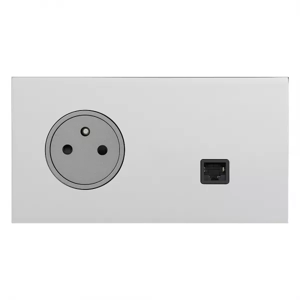 legrand-prise de courant 2p+t et prise rj45 - epure acier miroir art d\'arnould (67638)