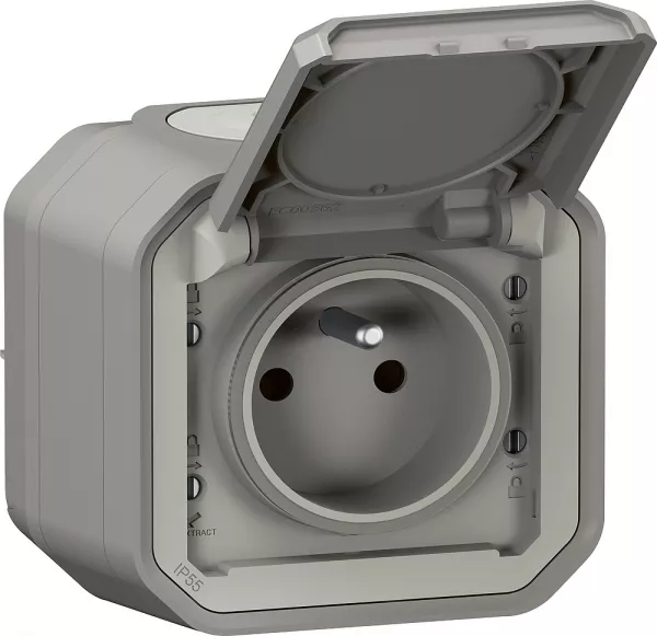 legrand-prise de courant 2p+t plexo complet saillie gris (069731l)