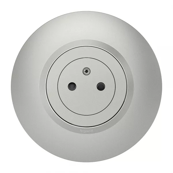 legrand-prise de courant 2p+t surface dooxie 16a avec plaque ronde alu bague chrome (095075)