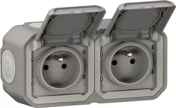 legrand-prise de courant 2x2p+t horizontale plexo complet saillie gris (069768l)