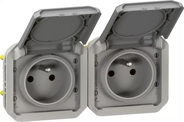 legrand-prise de courant 2x2p+t horizontale plexo composable gris (069562l)