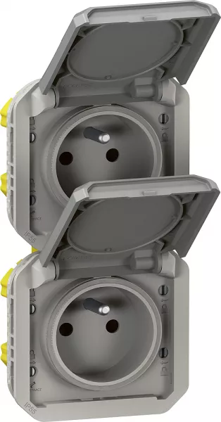 legrand-prise de courant 2x2p+t verticale plexo composable gris (069563l)