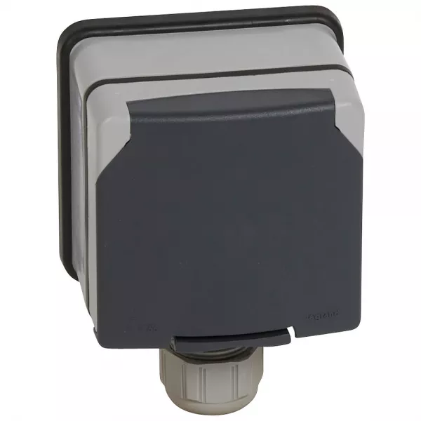 legrand-prise de courant 3p+n+t avec �clips plexo ip66 complet 20a 400v~ - gris (090457)