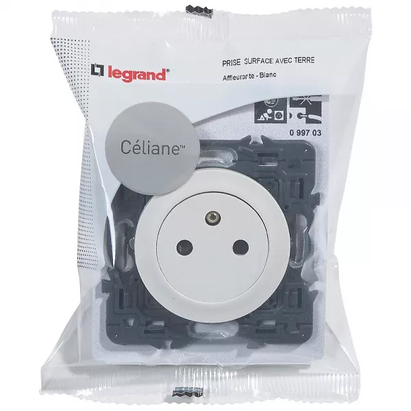 legrand-prise de courant avec terre c�liane surface - blanc avec support (099703)