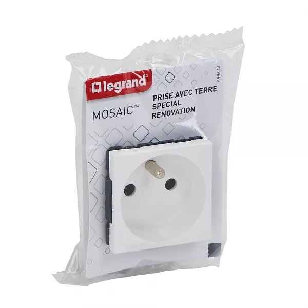 legrand-prise de courant avec terre sp�ciale r�novation mosaic blanc - 2 modules (099640)