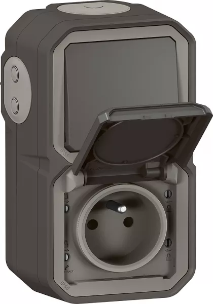 legrand-prise de courant avec va-et-vient vertical plexo complet saillie - anthracite (070067)