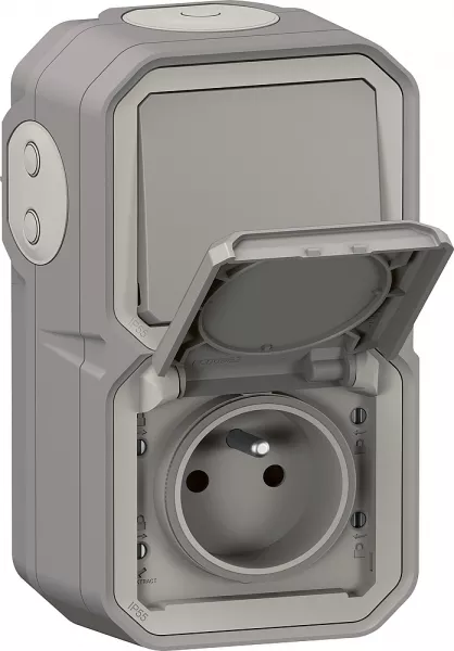 legrand-prise de courant avec va-et-vient vertical plexo complet saillie - gris (070012)