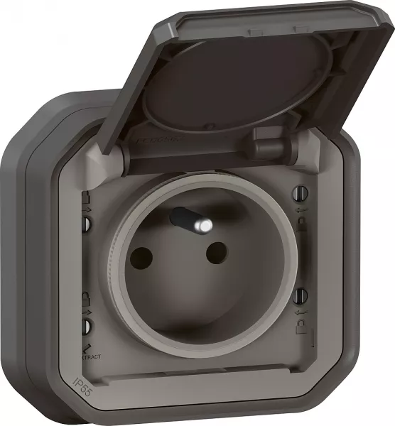 legrand-prise de courant avec volet plexo complet encastr� avec griffes - anthracite (070038)