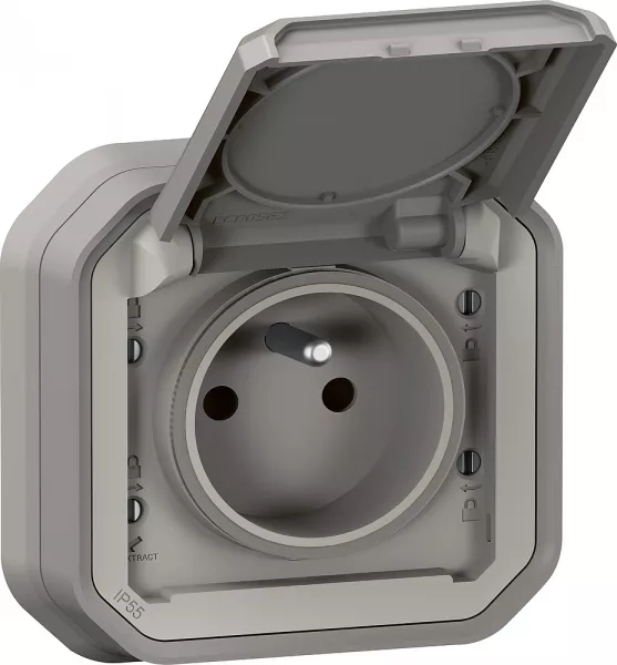 legrand-prise de courant avec volet plexo complet encastr� avec griffes - gris (070031)