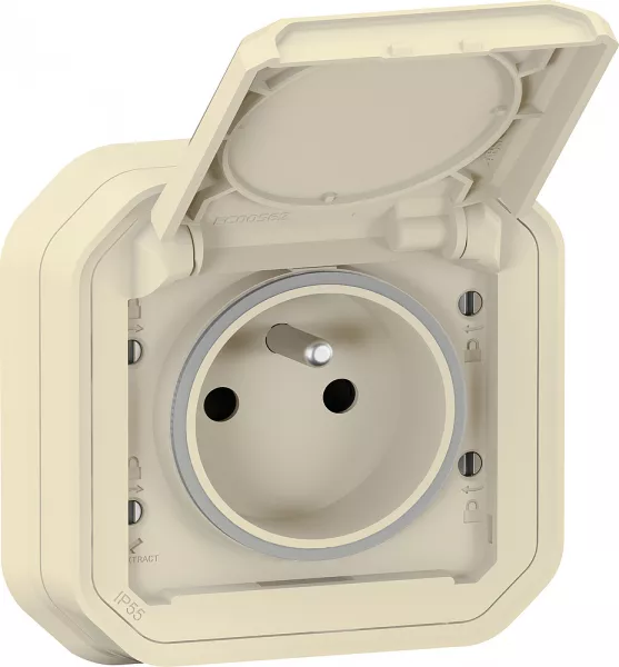legrand-prise de courant avec volet plexo complet encastr� avec griffes - sable (070075)