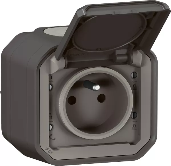 legrand-prise de courant avec volet plexo complet saillie - anthracite (070027)