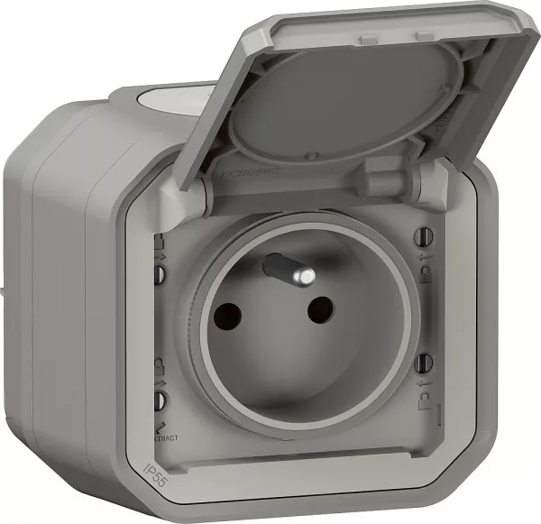 legrand-prise de courant avec volet plexo complet saillie - gris (070003)