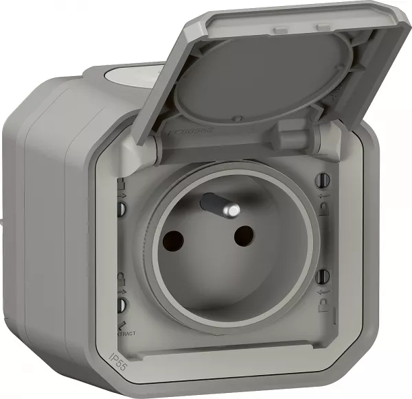 legrand-prise de courant avec volet plexo complet saillie - gris brochable (070004)