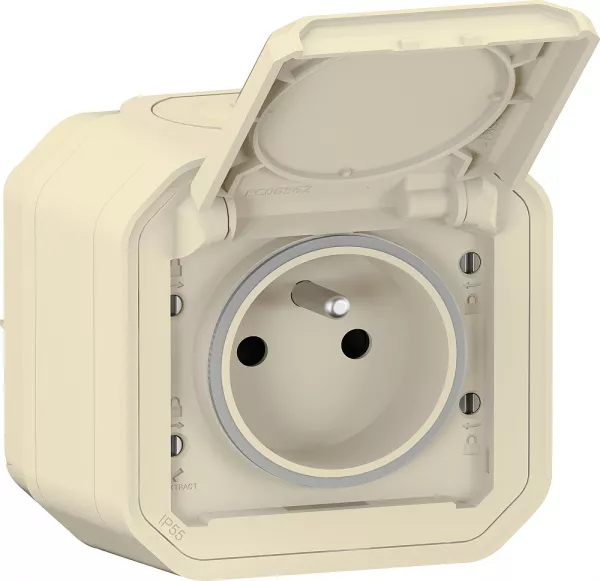 legrand-prise de courant avec volet plexo complet saillie - sable (070069)