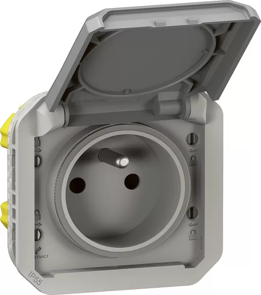 legrand-prise de courant avec volet plexo composable - gris (070042)