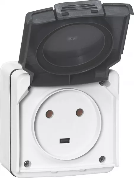 legrand-prise de courant de puissance saillie �tanche - 20a - 2 alv�oles - gris (091435)