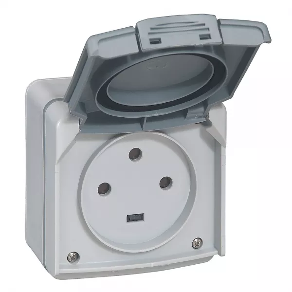 legrand-prise de courant de puissance saillie �tanche - 20a - 3 alv�oles - gris (091436)