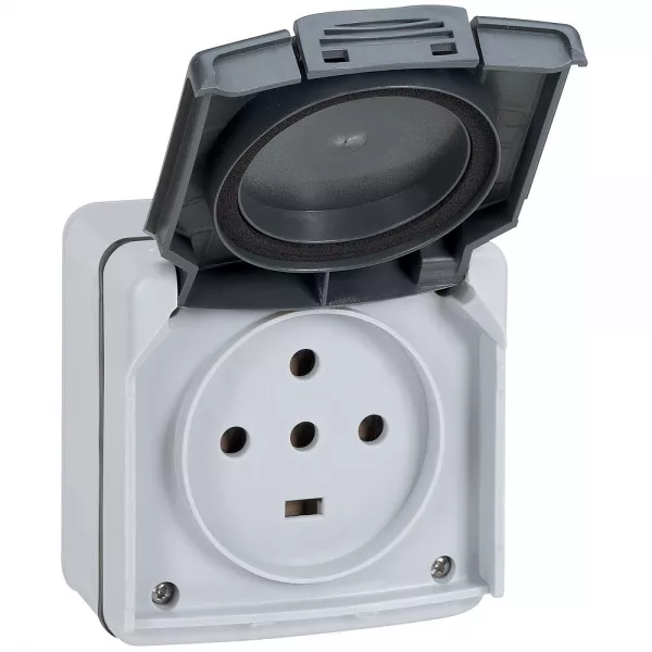 legrand-prise de courant de puissance saillie �tanche - 20a - 4 alv�oles - gris (091437)