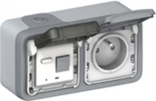legrand-prise de courant diff�rentielle �tanche plexo composable gris - 10 ma (069566)
