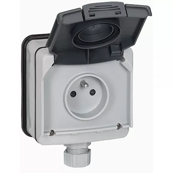 legrand-prise de courant �tanche 2p+t avec volet plexo ip66 complet 16a 250v~ - gris (090466)