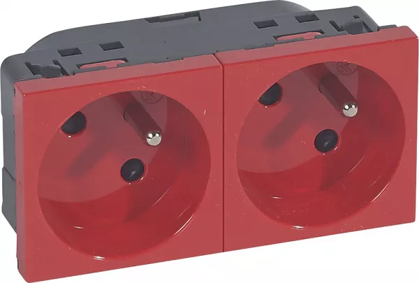 legrand-prise de courant pr�c�bl�e mosaic - 2x2p+t � 45� - 4 modules - rouge (077172)
