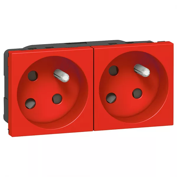 legrand-prise de courant pr�c�bl�e mosaic - 2x2p+t � 45� - 4 modules -rouge � d�trompage (077152)