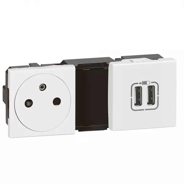 legrand-prise de courant surface + prises 2 usb type-a mosaic - 2x2 modules - blanc (077595)