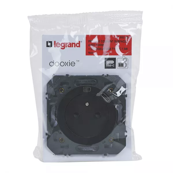 legrand-prise de courant surface 2p+t avec chargeur usb type-c dooxie - noir (095280)