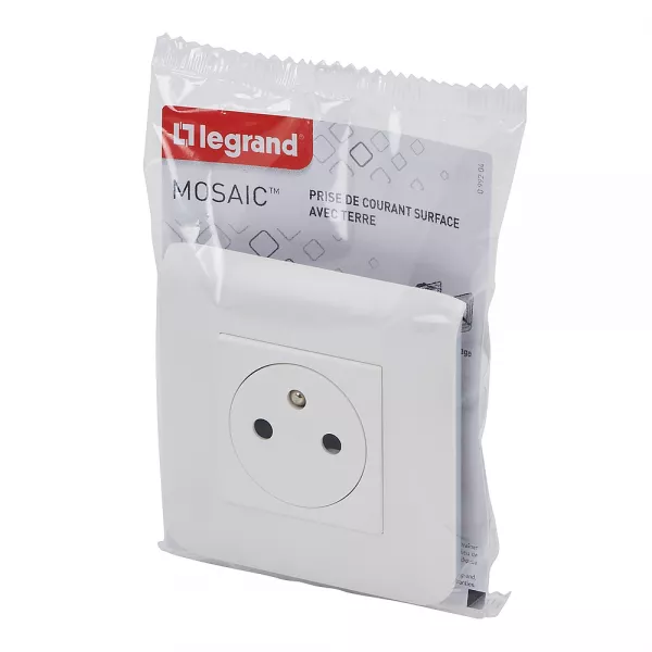 legrand-prise de courant surface mosaic blanc avec plaque (099204)