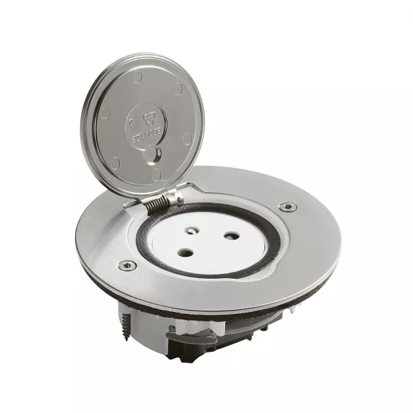 legrand-prise de sol simple 2p+t surface 16a 250v avec platine ronde - inox bross� (089770)
